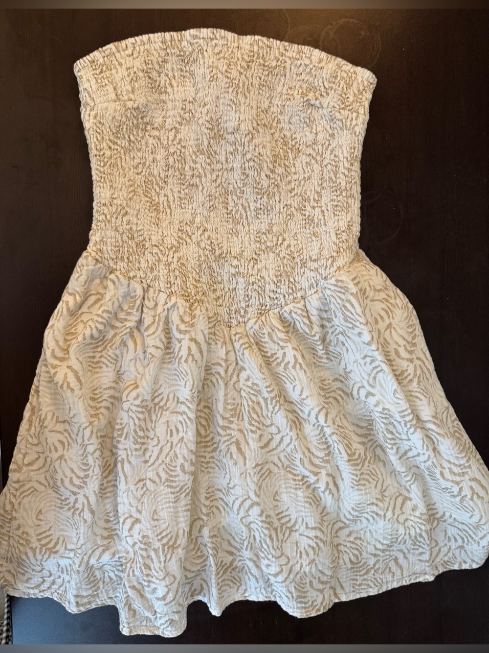Universal Thread Strapless Mini Dress in Cream and Beige